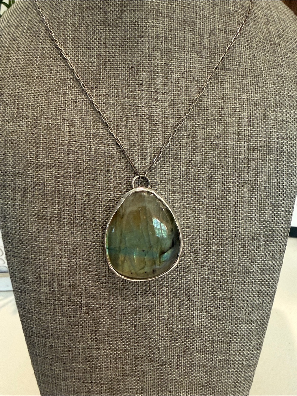 Labradorite Teardrop Pendant Necklace - Silver